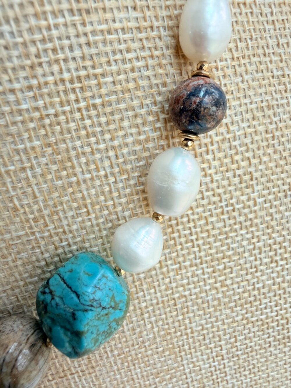 One of a Kind Turquoise Pearl Natural Stone Necklace - Picture 10 of 13